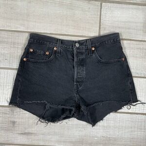 Levi's 501 Black Denim Cutoff Shorts Size 28 High‎ Rise Button Fly Raw Hem